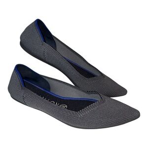 Rothy's The Point Slip On Flats in Cloud Grey Birdseye with Blue Trim Size 8